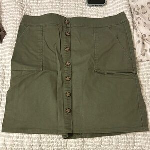 Olive Button-Front Skirt